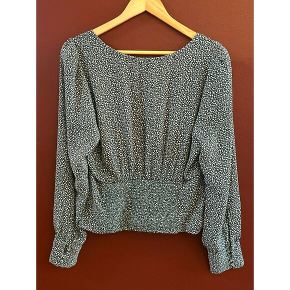 Abercrombie & Fitch Green Cottagecore Smocked Sweetheart Neckline Blouse Large - Picture 4 of 6